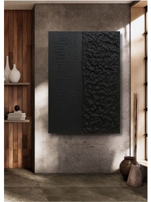 El Yapımı Dokulu Alçı Tablo, 3D Dekoratif Duvar Sanatı, Toprak Esintisi Siyah