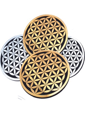 Kutsal Geometri Desenli Bardak Altlığı Takımı, 4'lü, Siyah, Şık ve Modern Tasarım