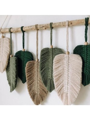 El Işçiliği Renkli Yaprak Desenli Makrome Duvar Süsü