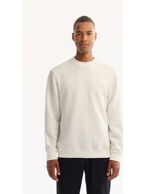 AVVA Erkek Ekru Bisiklet Yaka Dokulu Elastan Regular Fit Sweatshirt A52Y1220