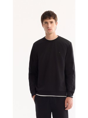 AVVA Erkek Siyah Bisiklet Yaka Pamuklu Bi-Stretch Regular Fit Sweatshirt A52Y1272