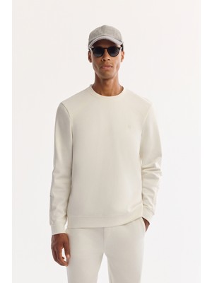 AVVA Erkek Ekru Bisiklet Yaka Pamuklu Bi-Stretch Regular Fit Sweatshirt A52Y1272