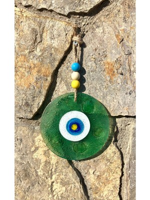 El Yapımı Yeşil Nazar Boncuğu Balkon Süsü 16 Cm, Duvar Dekorasyonu