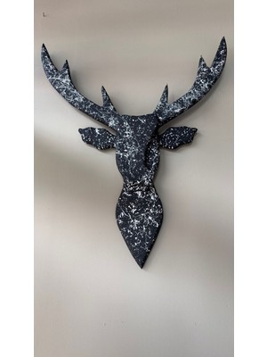 Ahşap Geyik Kafa Heykeli, Granit Desenli, Şık Dekoratif Obje