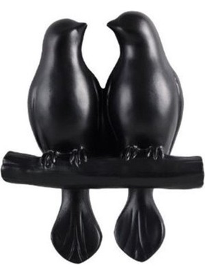 Siyah Kuş Resin Duvar Süsü, 15X12CM, Şık ve Doğal Dekorasyon Parçası