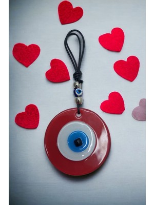 El Yapımı Kırmızı Cam Nazar Boncuğu Duvar Dekoru, 7 Cm, 1 Adet