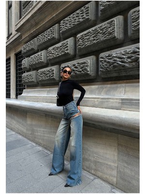 Palazzo Pantolon Yüksek Bel Jean Pantolon Kot Pantolon Tasarım Pantolon Ithal Kumaş