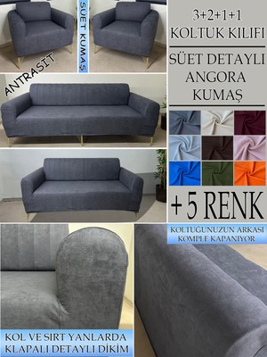 Süet Detaylı Angora Kumaş 3+2+1+1 Komple Giydirme Kanepe&çekyat, Bohem, Vb. Model Koltuk Kılıfı