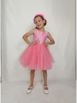 Kız Çocuk Abiye Elbise Ada, Pembe Etek Incili,tütü Elbise