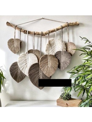 El Yapımı Makrome Yaprak Duvar Süsü Kahverengi, Doğal ve Şık Dekorasyon Parçası