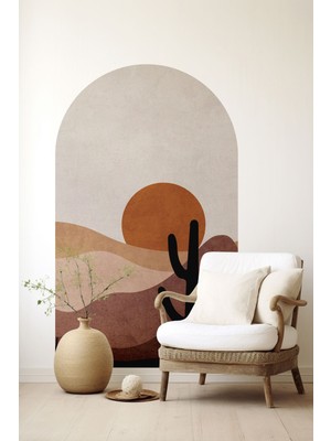 Renkli Oval Boho Manzara Duvar Stickerı, Kolay Uygulama