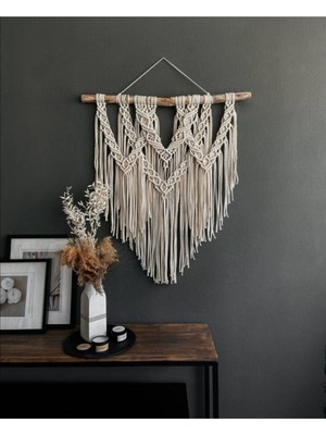 Ekru Makrome Duvar Süsü, Şık ve Doğal Dekor Için Ideal Hediye Seçeneği