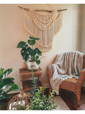 Ekru Makrome Büyük Boy Duvar Süsü 70X70CM, Zarif ve Şık Dekorasyon Parçası