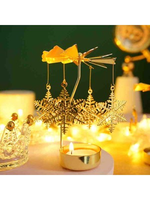 Yanınca Otomatik Dönen Yaratıcı Şamdan Mumluk Altın Renkli Özel Üretim Set Dekoratif Hediyelik Eşya