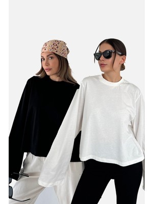 Geniş Kol Oversize 2'li Paket T-Shirt 965 Siyah/ekru