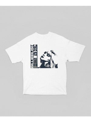 Tasarım Billie Eilish Baskılı Unisex Oversize Şarkıcı Tişört