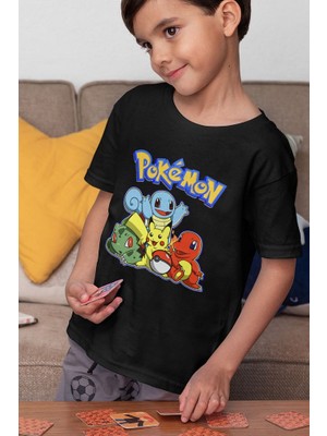 Pokemon Karakterler Baskılı Unisex Çizgi Film Çocuk Tişört (1-12 Yaş)