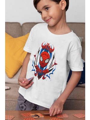 The Amazing Spider-Man Baskılı Unisex Örümcek Adam Çizgi Film Çocuk Tişört (1-12 Yaş)