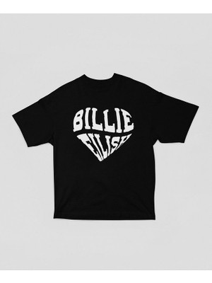 Kalp Temalı Billie Eilish Yazılı Unisex Oversize Şarkıcı Tişört