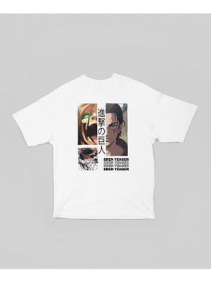 Eren Yeager Attack On Titan Baskılı Unisex Oversize Anime Dizi Karakter Tişört