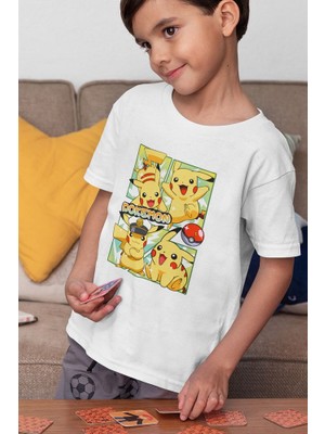 Pokemon Pikaçu Baskılı Unisex Çizgi Film Çocuk Tişört (1-12 Yaş)