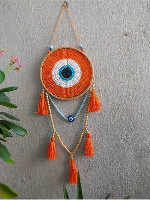 El Işçiliği Turuncu Nazar Boncuğu Duvar Süsü, Şık ve Enerjik Dekor.
