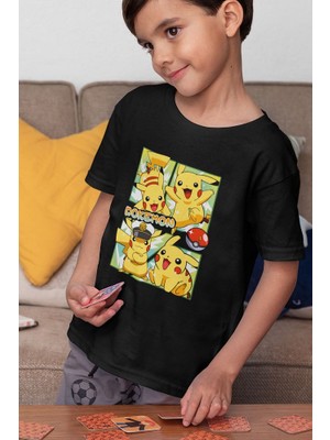 Pokemon Pikaçu Baskılı Unisex Çizgi Film Çocuk Tişört (1-12 Yaş)