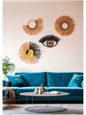 El Yapımı Bohem Ev ve Bahçe Dekoru, 4'lü Aynalı Set, Siyah