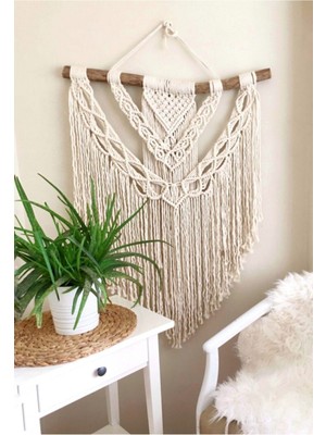 Ekru Makrome Duvar Süsü, Şık ve Doğal Dekoratif Aksesuar