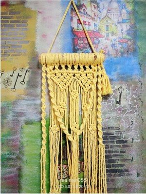 Sarı Makrome Duvar Süsü, Şık ve Renkli Dekorasyon Parçası