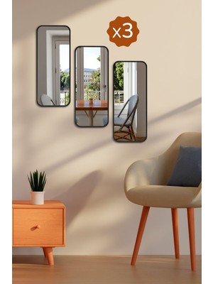 3'lü Dikdörtgen Aynalı Duvar Aksesuarı, Sunumluk ve Tepsi, Çok Amaçlı, 12,5X30 cm