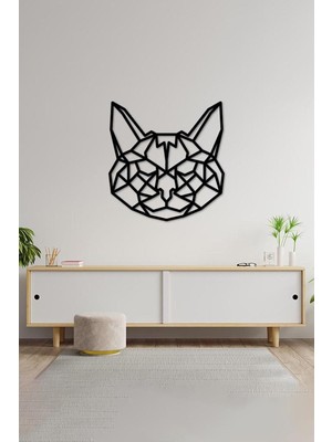 50X50 cm Geometrik Kedi Ahşap Duvar Panosu, Siyah, Şık ve Dekoratif Tasarım