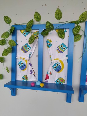 Mavi 50X60 Ahşap Pencere Balkon Duvar Dekoru, Kişiselleştirilebilir