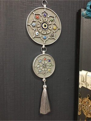 El Yapımı Duvar Süsü, Dekoratif Ikili Nazarlık, Şık Ev Hediyesi, Gri Renk