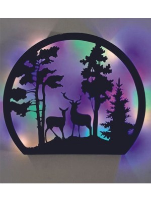 Orman ve Geyik Temalı Renkli Ledli Duvar Dekoru, Şık ve Canlı Atmosfer Sağlar.