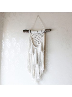 El Yapımı Ekru Makrome Duvar Süsü Şık ve Doğal Dekorasyon Için Ideal