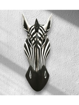 Siyah Ahşap Zebra Kafa Maskesi, Duvar Dekoru, 30 cm