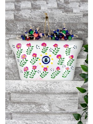 Renkli Çini Desenli Yatay Yarım Duvar Saksısı, Şık ve Çarpıcı Dekorasyon Parçası