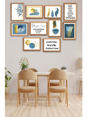 10 Parça Yazı ve Bohem Tarzda Ahşap Görünümlü Uv Baskı Tablo Seti