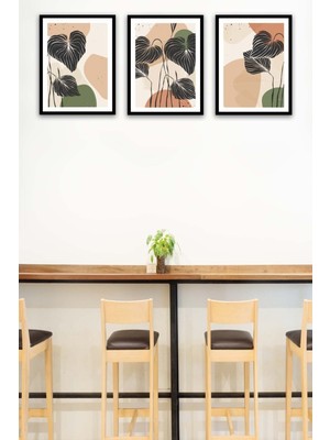 3 Parça Renkli Botanik Çiçekli Bohem Tasarım Mdf Tablo Seti