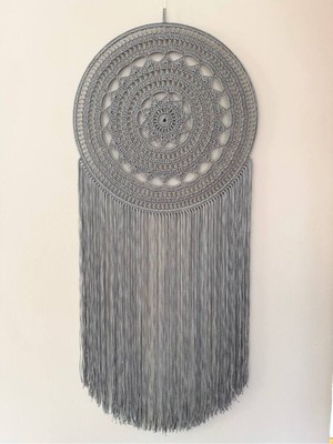 El Yapımı Gri Rüya Kapanı 50X100CM, Pamuk Iplik, Çelik Kasnak