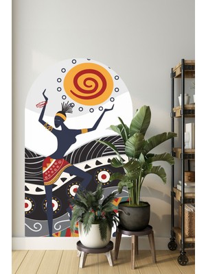 Renkli Oval Etnik Afrika Sanatı Duvar Stickerı, Kolay Uygulama