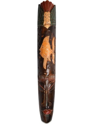 Ahşap Balık Desenli Yüz Maske, Duvar Dekoru, 100 cm