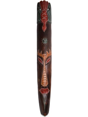 Ahşap Boyalı Anka Surat Maskesi Duvar Dekoru 100 Cm, Kahverengi