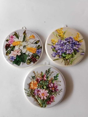 Nakış Temalı 3'lü Duvar Süsü, 11 Cm, Şık ve Zarif Dekorasyon Aksesuarı