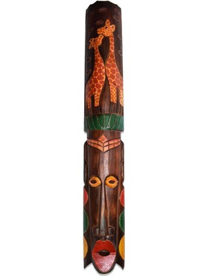 Renkli Ahşap Zürafa Yüz Maskesi, 100 Cm, Dekoratif Duvar Objesi