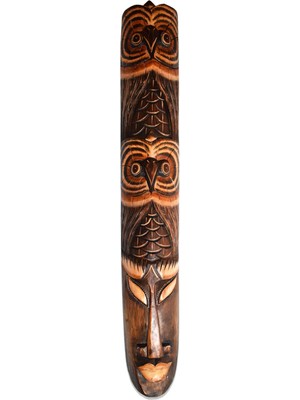 Kahverengi Ahşap Baykuş Yüz Duvar Dekoru, 100 Cm, Şık ve Doğal Tasarım