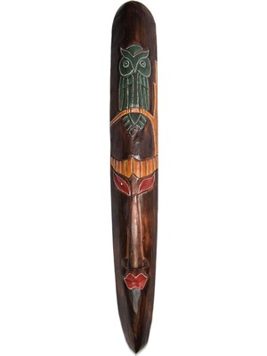 Kahverengi Ahşap Baykuş Surat Maske Duvar Dekoru 100 cm