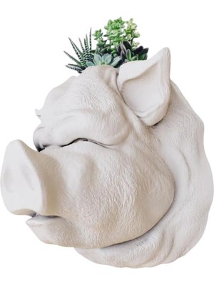 Beyaz Domuz Kafası Tasarımlı Dekoratif Saksı, Şık ve Modern Ev Aksesuarı