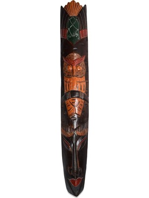 Renkli Ahşap Baykuş Yüz Duvar Dekoru, 100 Cm, Sanatsal ve Şık Tasarım